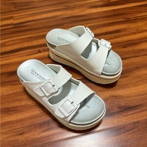 White Platform Sandals with Buckle Straps